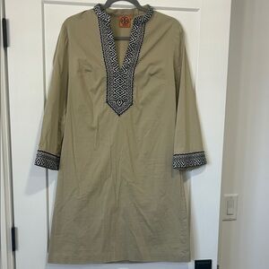 Tory Burch Khaki Tunic with Black Geometric Embroidery size 10